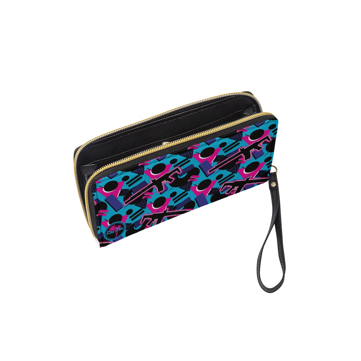 Cartera de mano Honey Badger con correa de mano negra