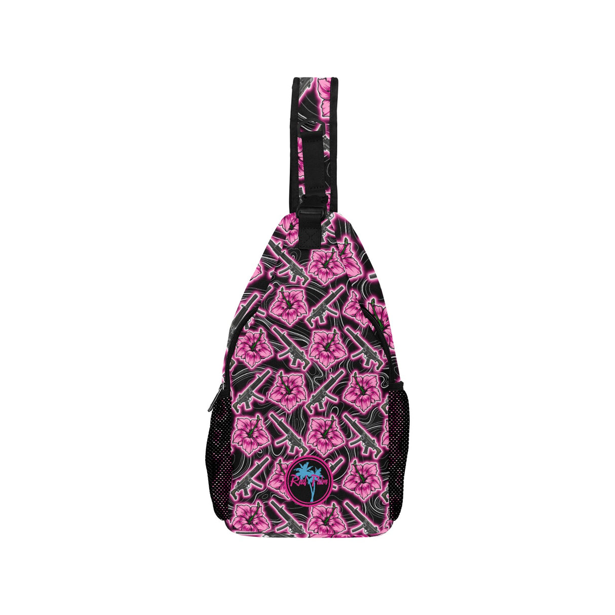 High Capacity Hibiscus Black Neon Sling Bag