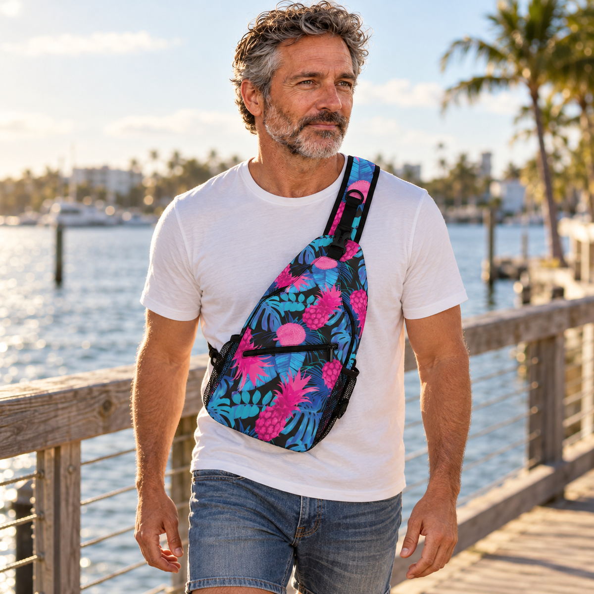 Pineapple Print Sling Bag at the Waterfront-17