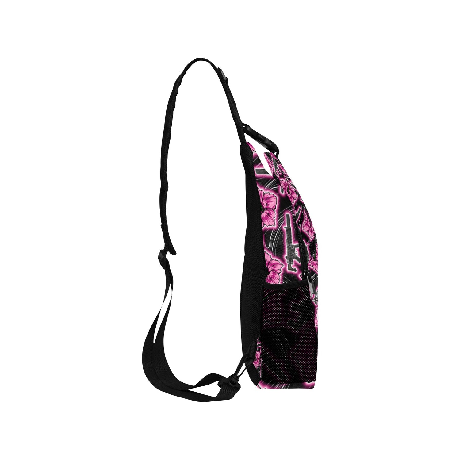 High Capacity Hibiscus Black Neon Sling Bag