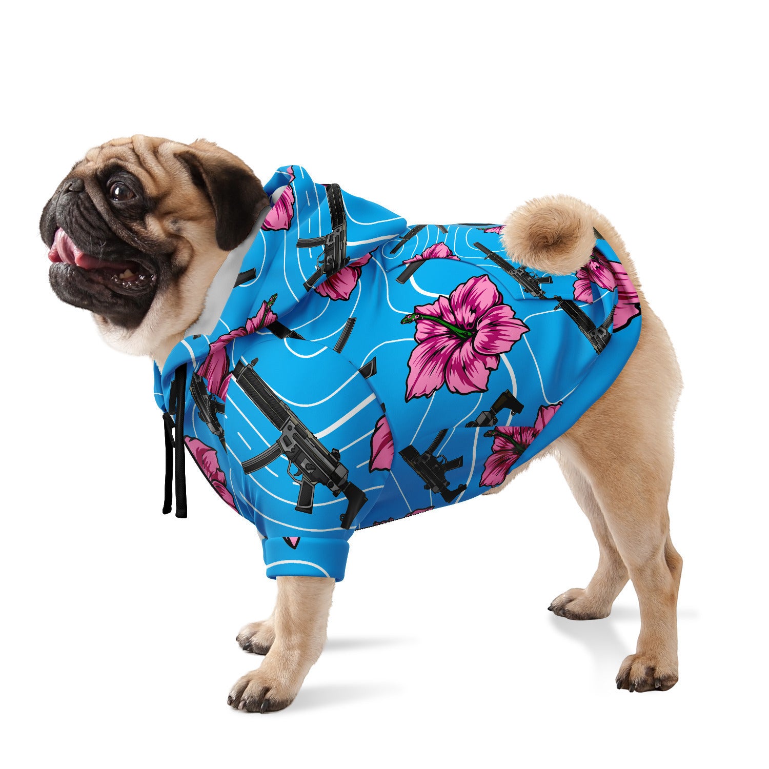 Sudadera con capucha para perro azul hibisco de gran capacidad Rad Palm
