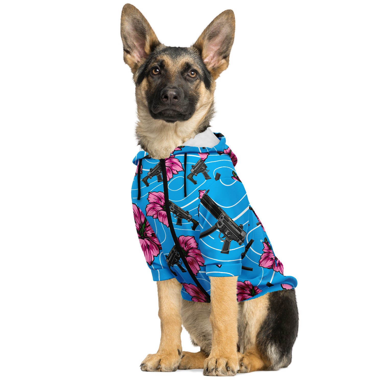 Sudadera con capucha para perro azul hibisco de gran capacidad Rad Palm
