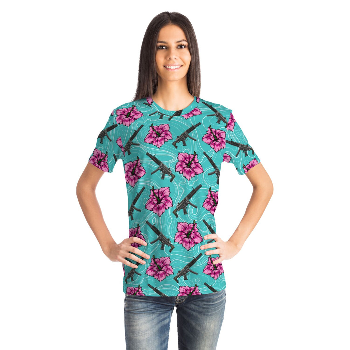 Camiseta unisex Rad Palm de alta capacidad en color verde azulado hibisco