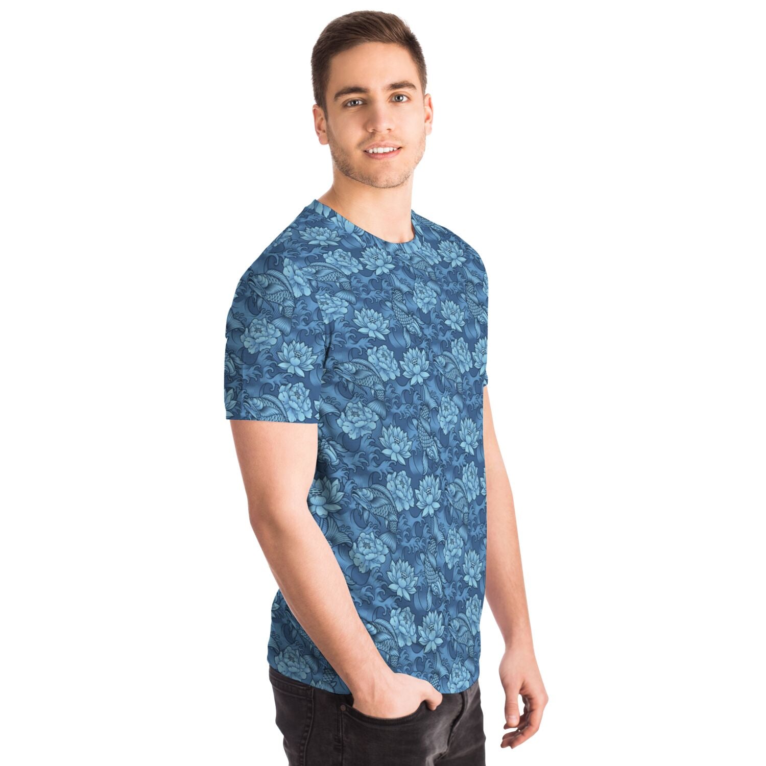 Camiseta unisex con peces koi azules de Rad Palm