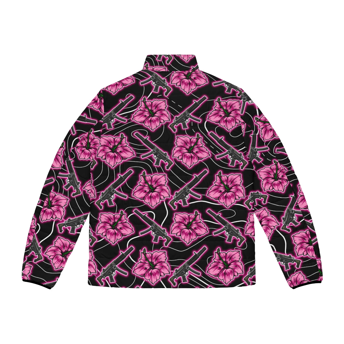 Chaqueta acolchada negra neón Hibiscus de alta capacidad para hombre de Rad Palm