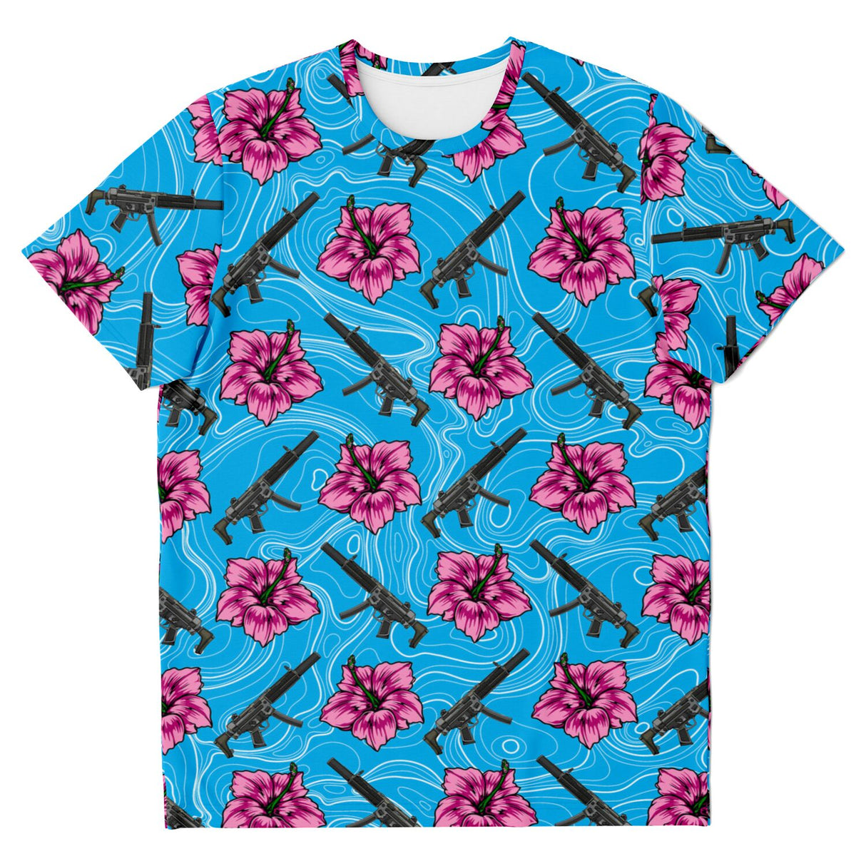 Camiseta unisex azul hibisco de alta capacidad Rad Palm