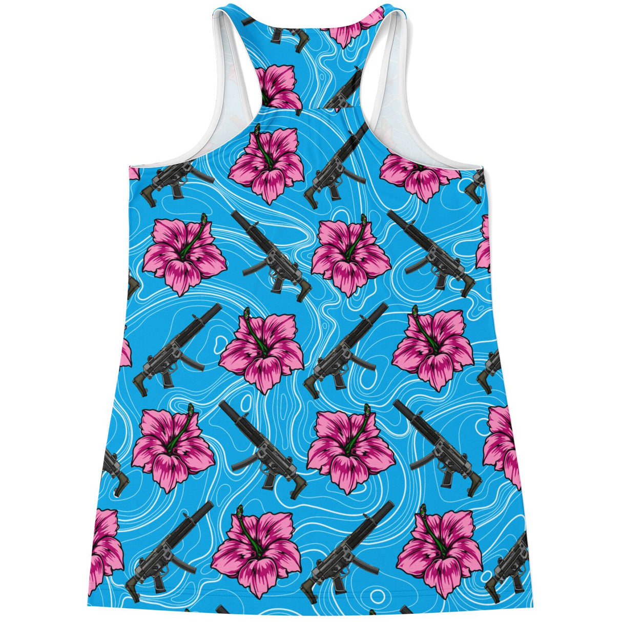 Rad Palm High Capacity Hibiscus Blue Flowy Racerback Tank Top