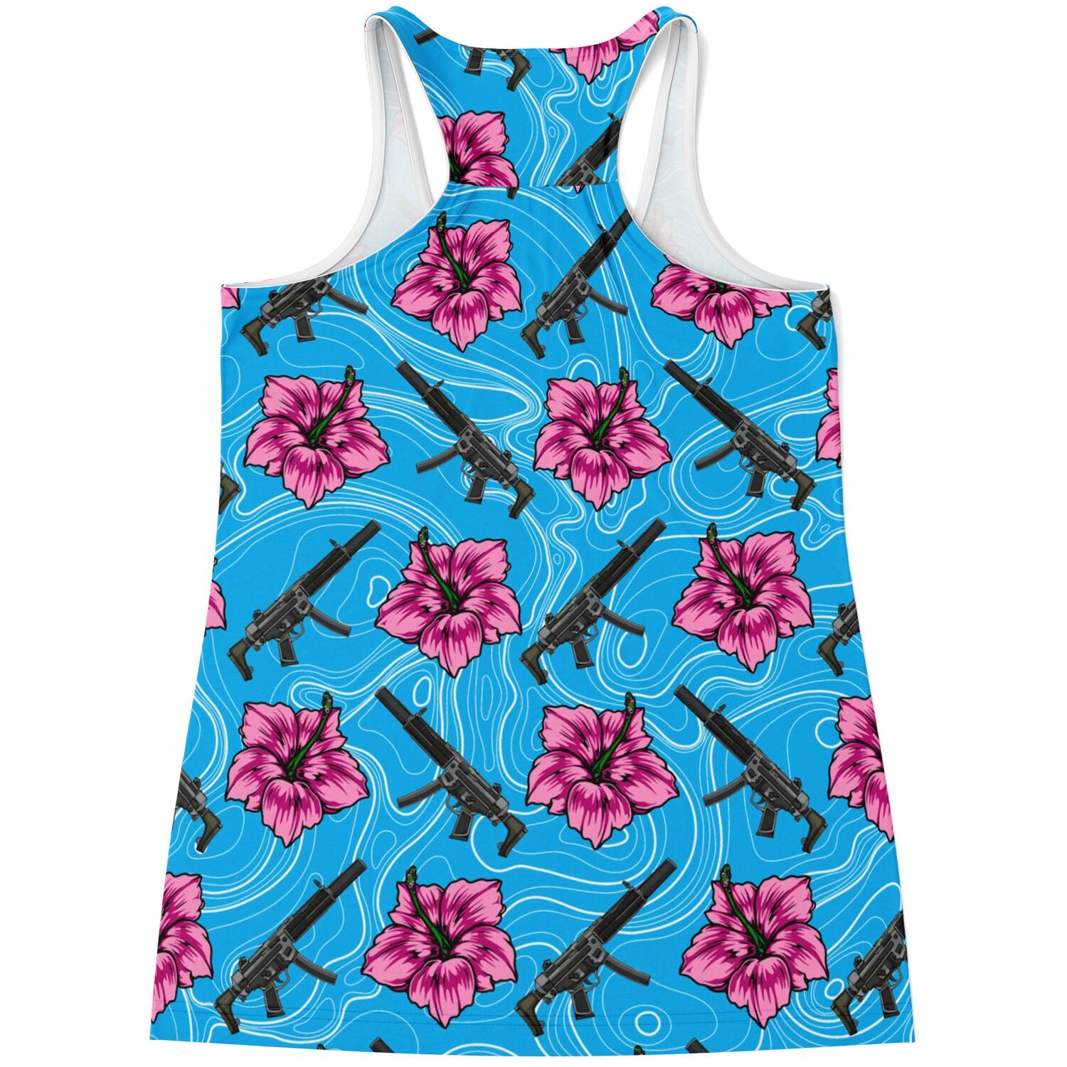 Rad Palm High Capacity Hibiscus Blue Flowy Racerback Tank Top