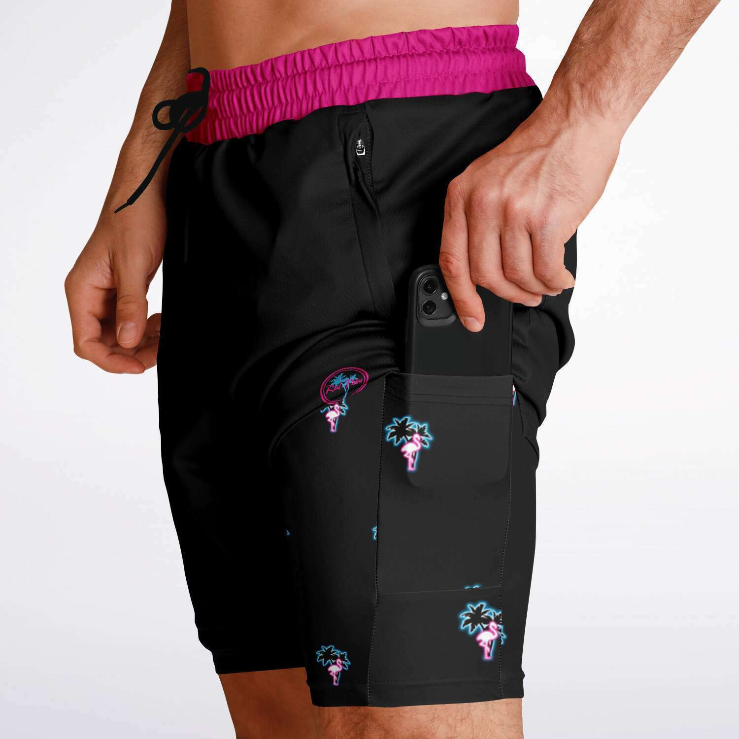 Rad Palm Neon Flamingo Men's 2-in-1 Shorts