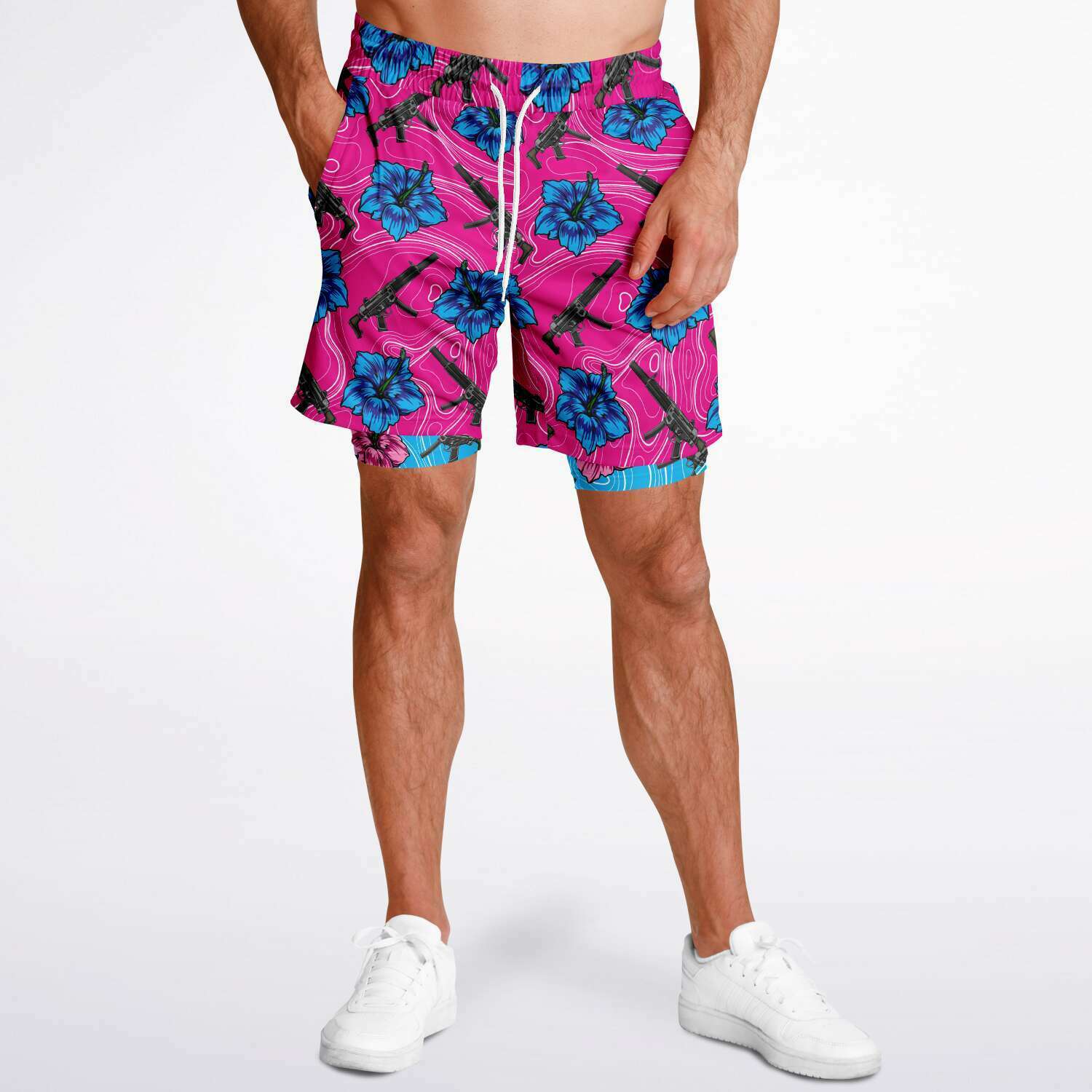 Rad Palm High Capacity Hibiscus Men's 2-in-1 Shorts