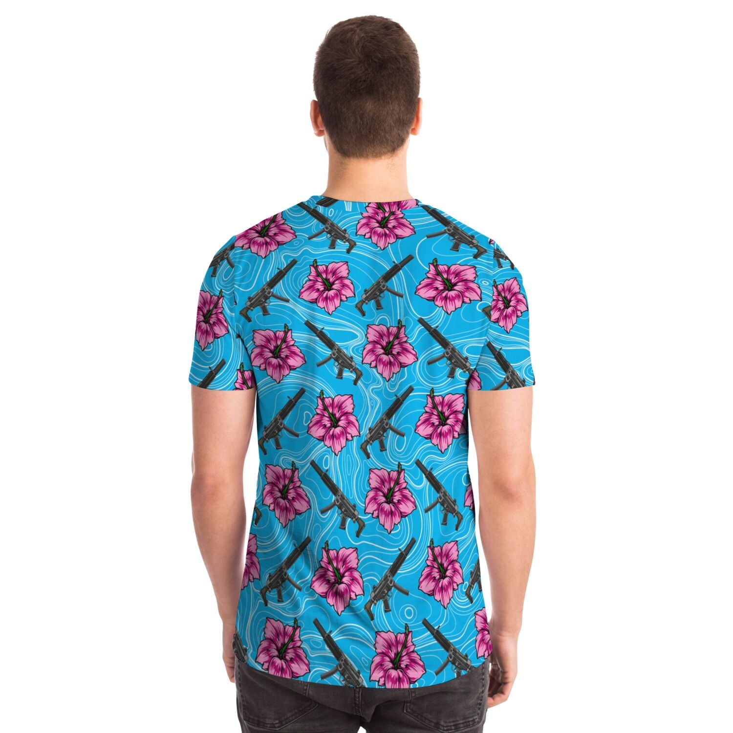 Camiseta unisex azul hibisco de alta capacidad Rad Palm