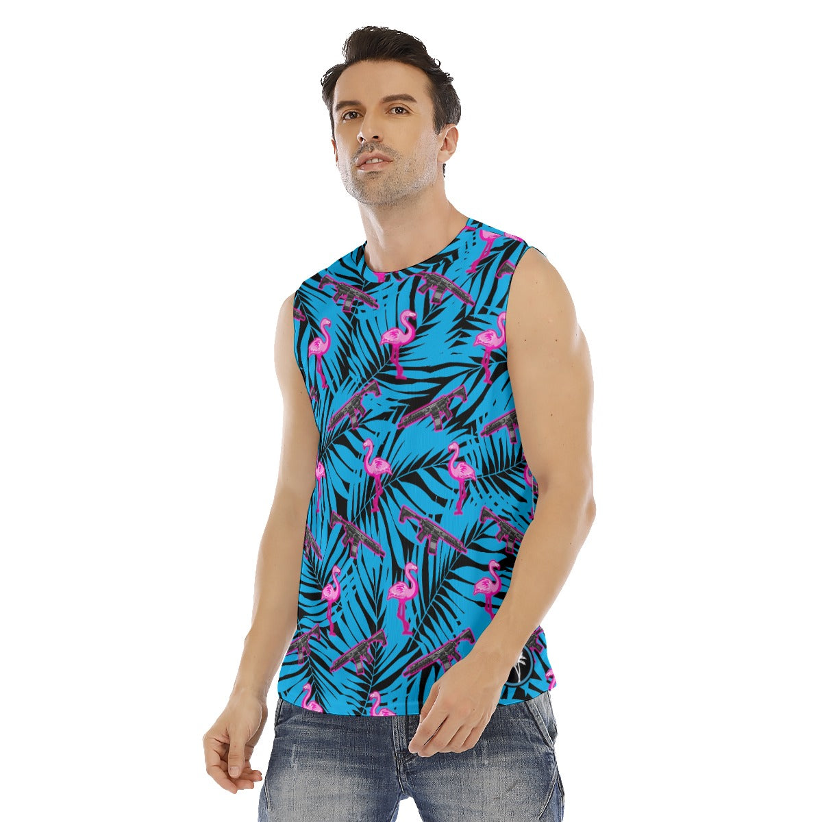 Camiseta sin mangas con cuello redondo para hombre Frontline Flamingo Dark de Rad Palm
