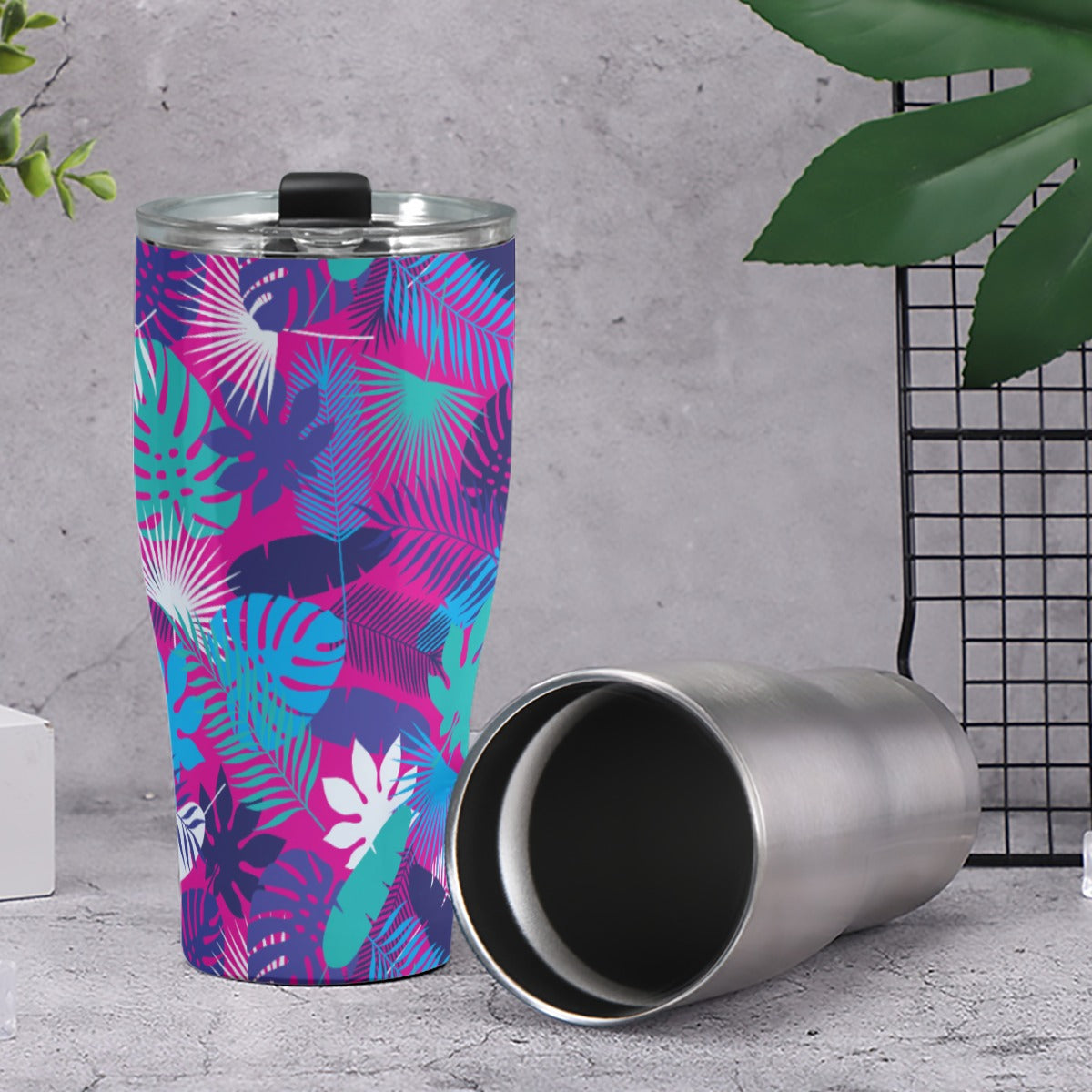 Vaso de 30 oz de color rosa neón de la jungla
