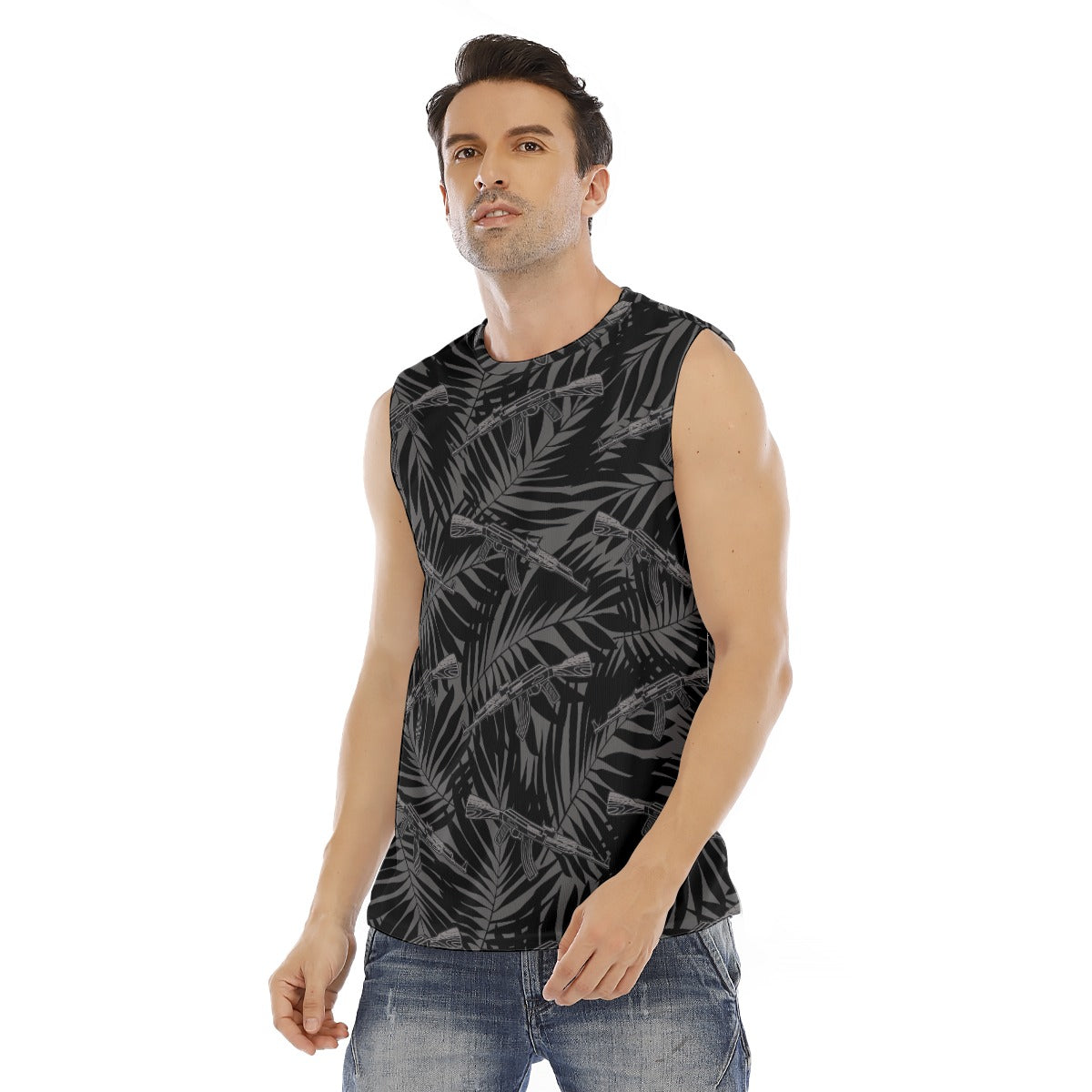 Camiseta sin mangas con cuello redondo para hombre Rad Palm Midnight AKs