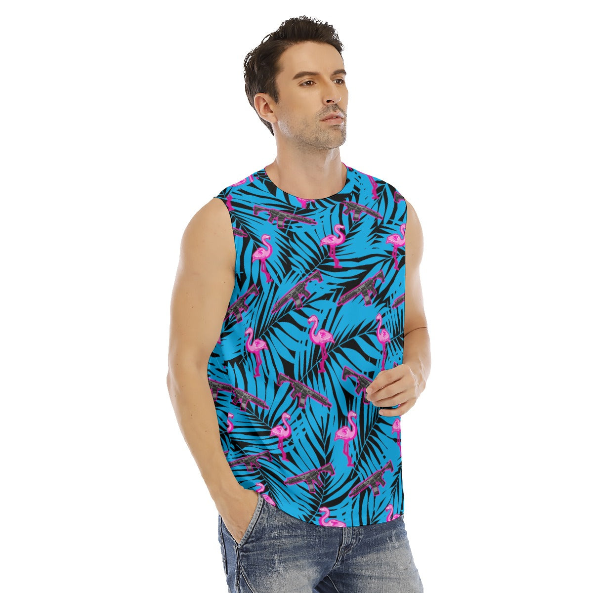 Camiseta sin mangas con cuello redondo para hombre Frontline Flamingo Dark de Rad Palm