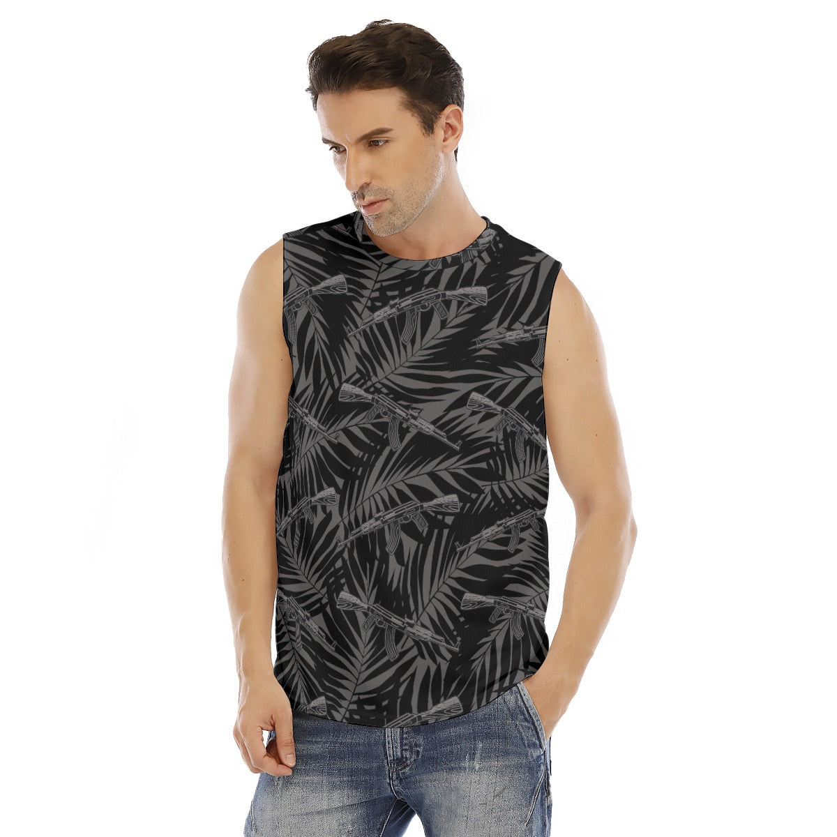 Camiseta sin mangas con cuello redondo para hombre Rad Palm Midnight AKs