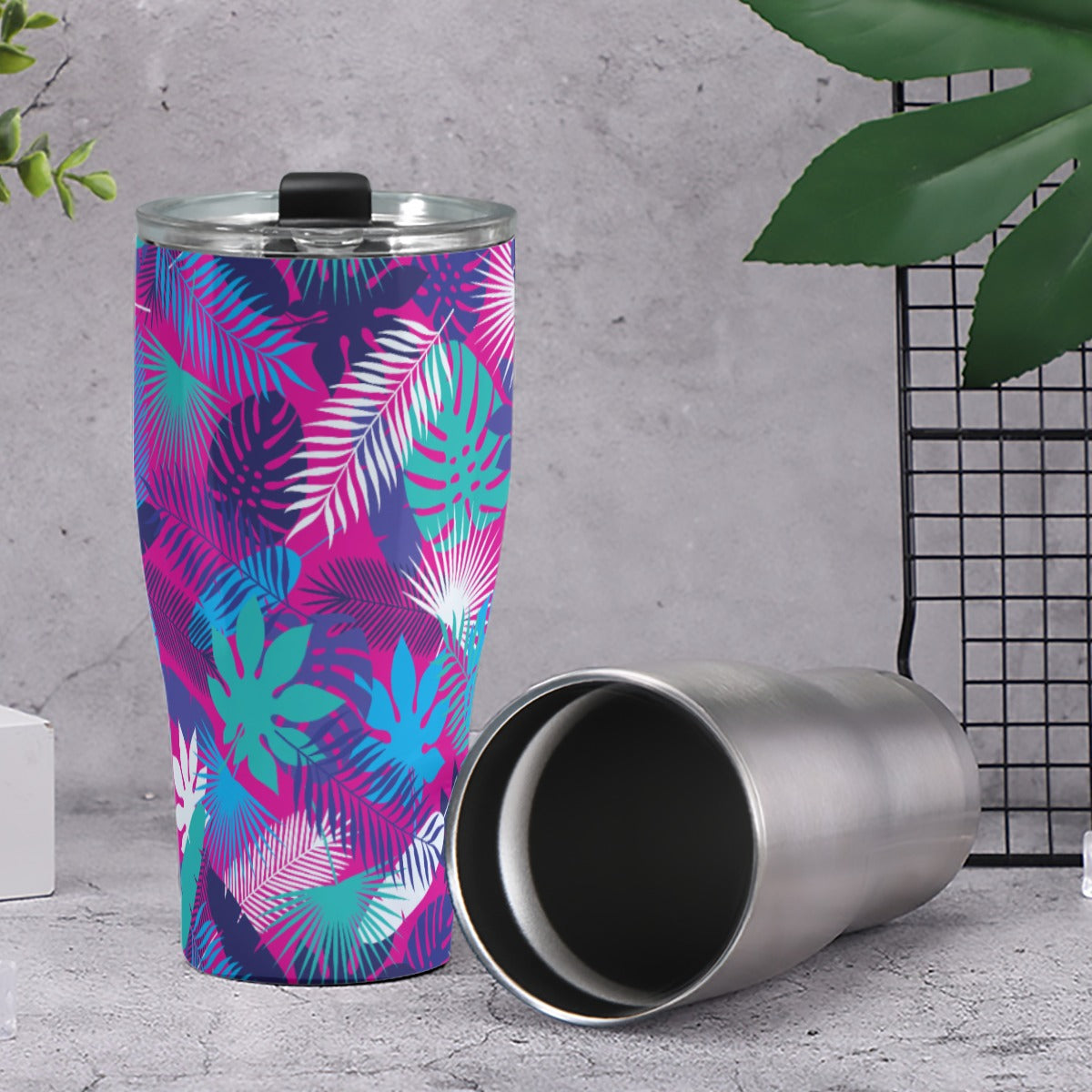Vaso de 30 oz de color rosa neón de la jungla