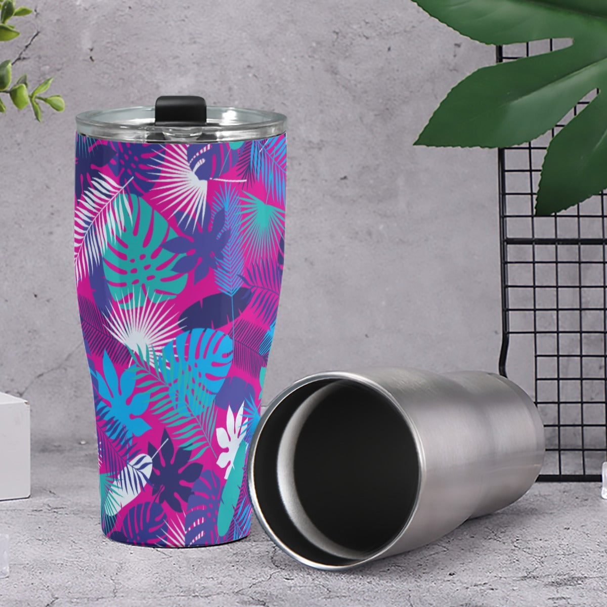 Vaso de 30 oz de color rosa neón de la jungla