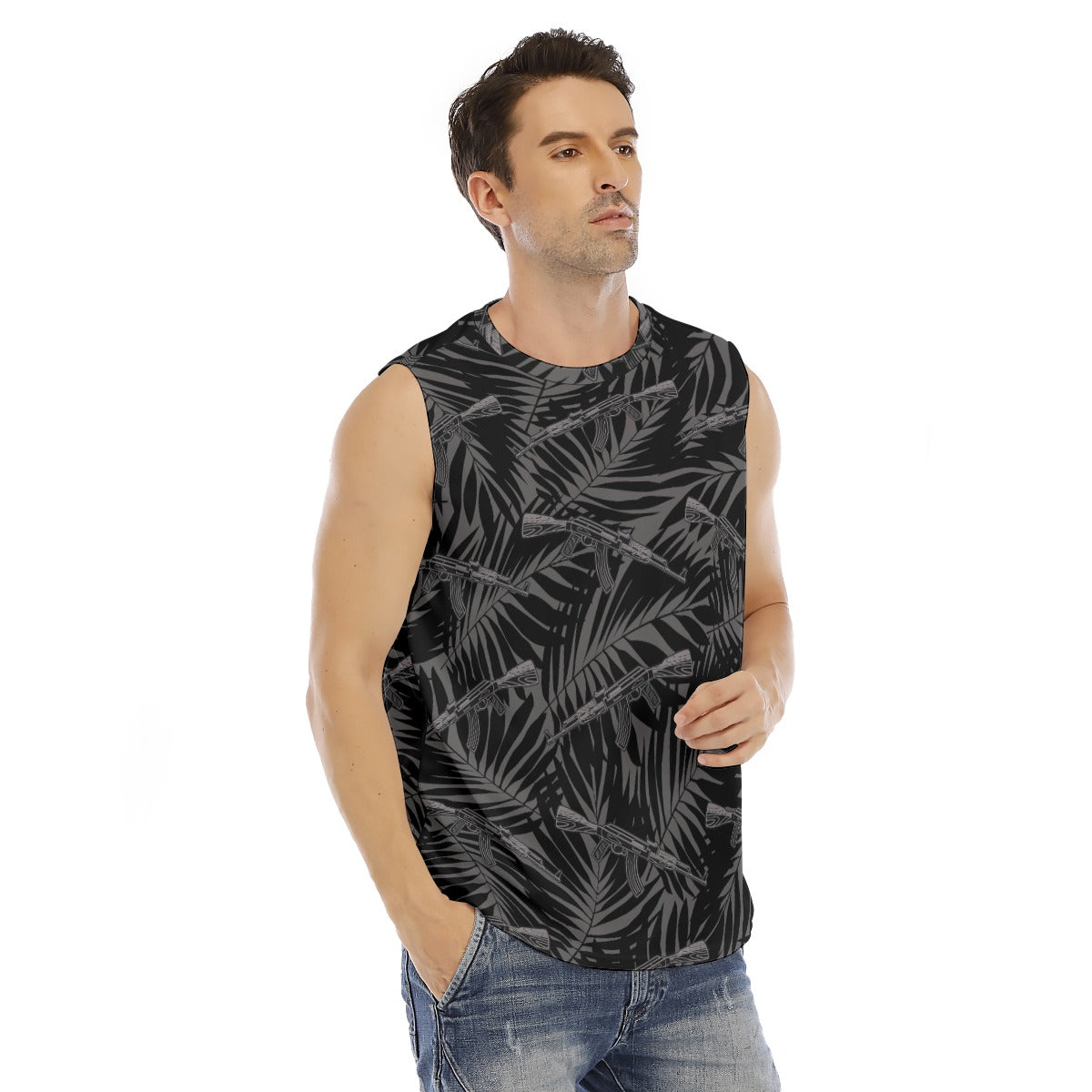 Camiseta sin mangas con cuello redondo para hombre Rad Palm Midnight AKs