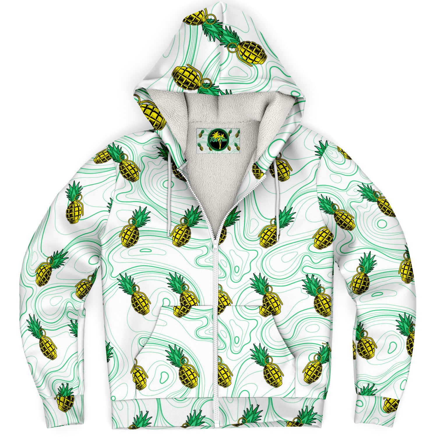 Rad Palm Pineapple Death White Fleece Lined Hoodie