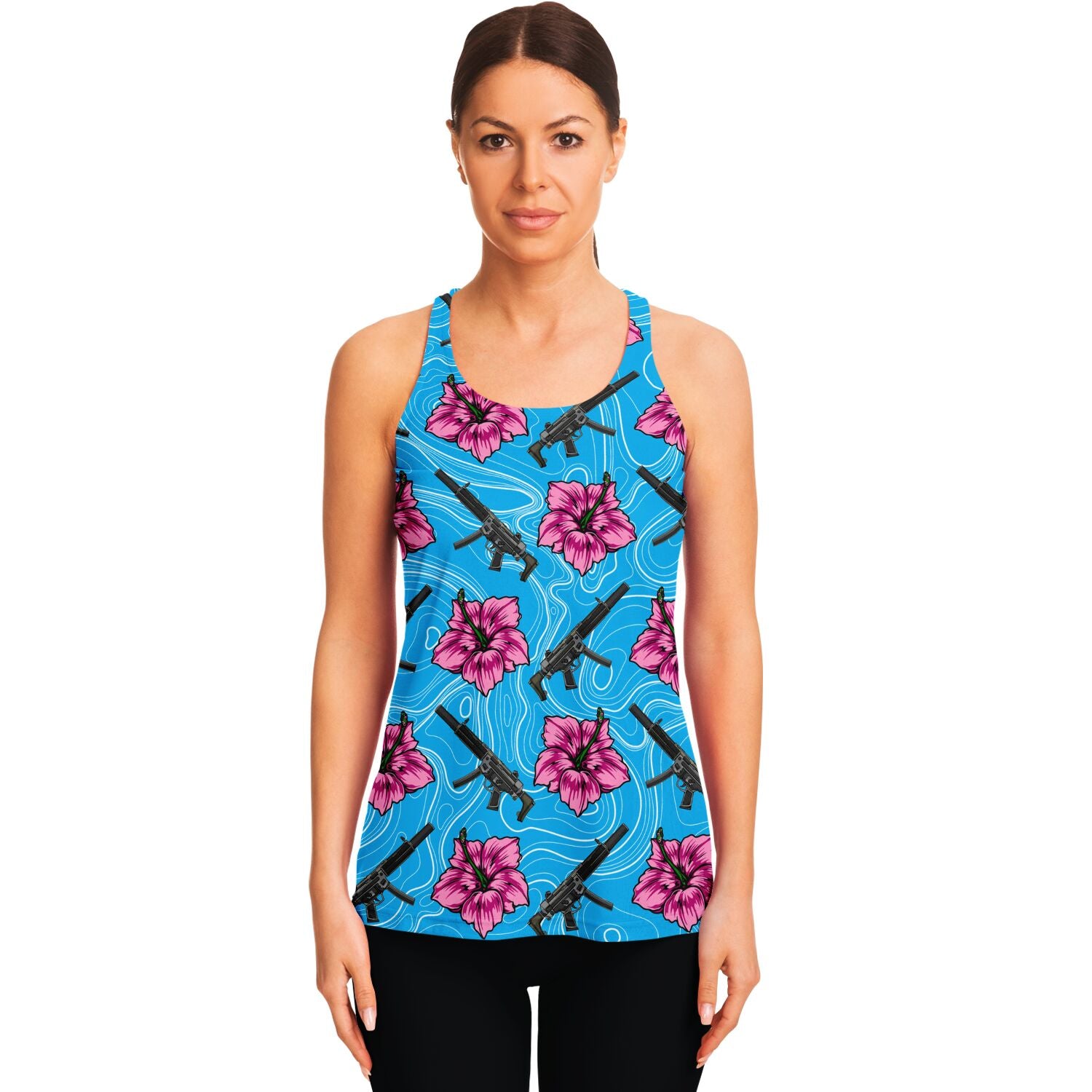 Rad Palm High Capacity Hibiscus Blue Flowy Racerback Tank Top