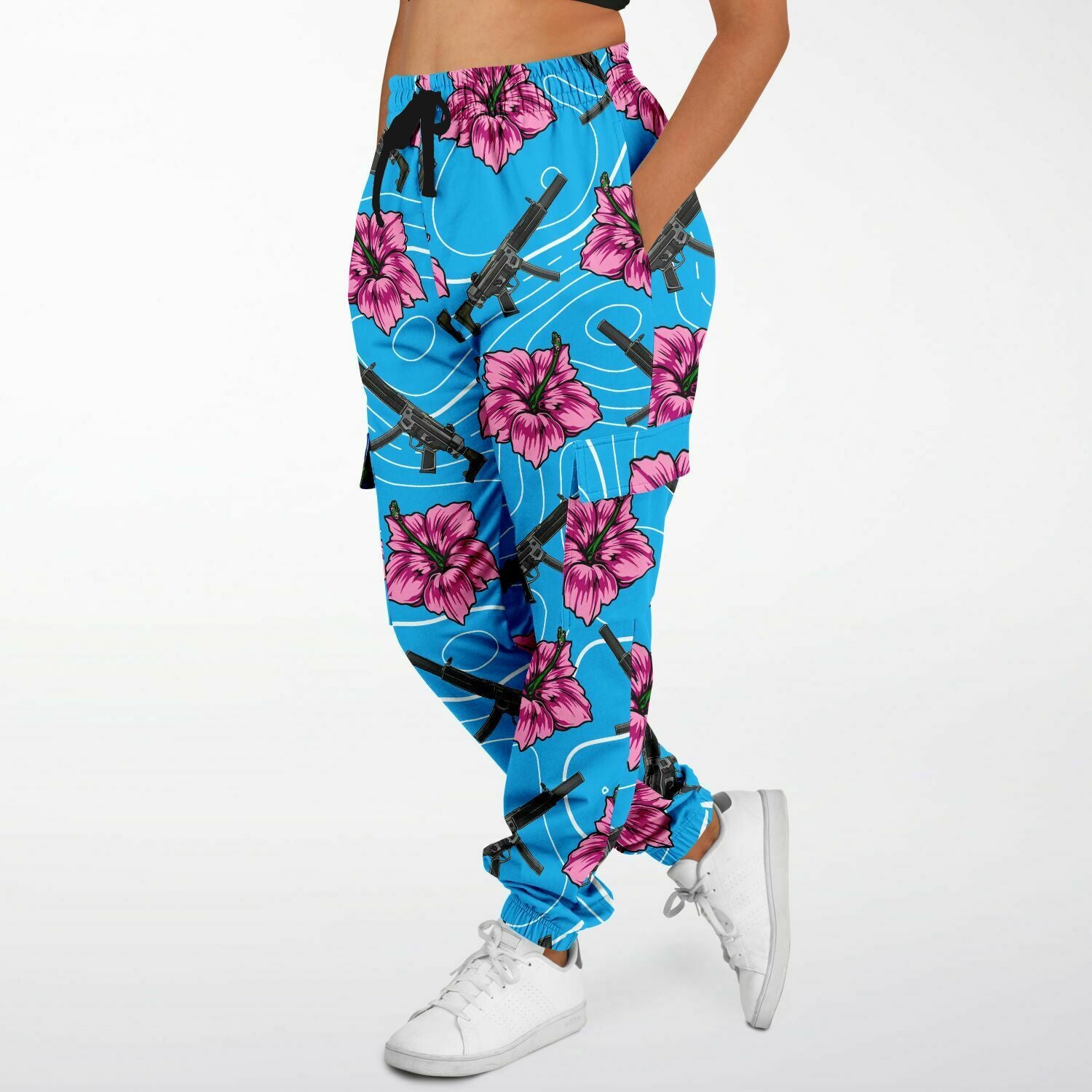 Pantalones deportivos cargo de alta capacidad en color azul hibisco de Rad Palm