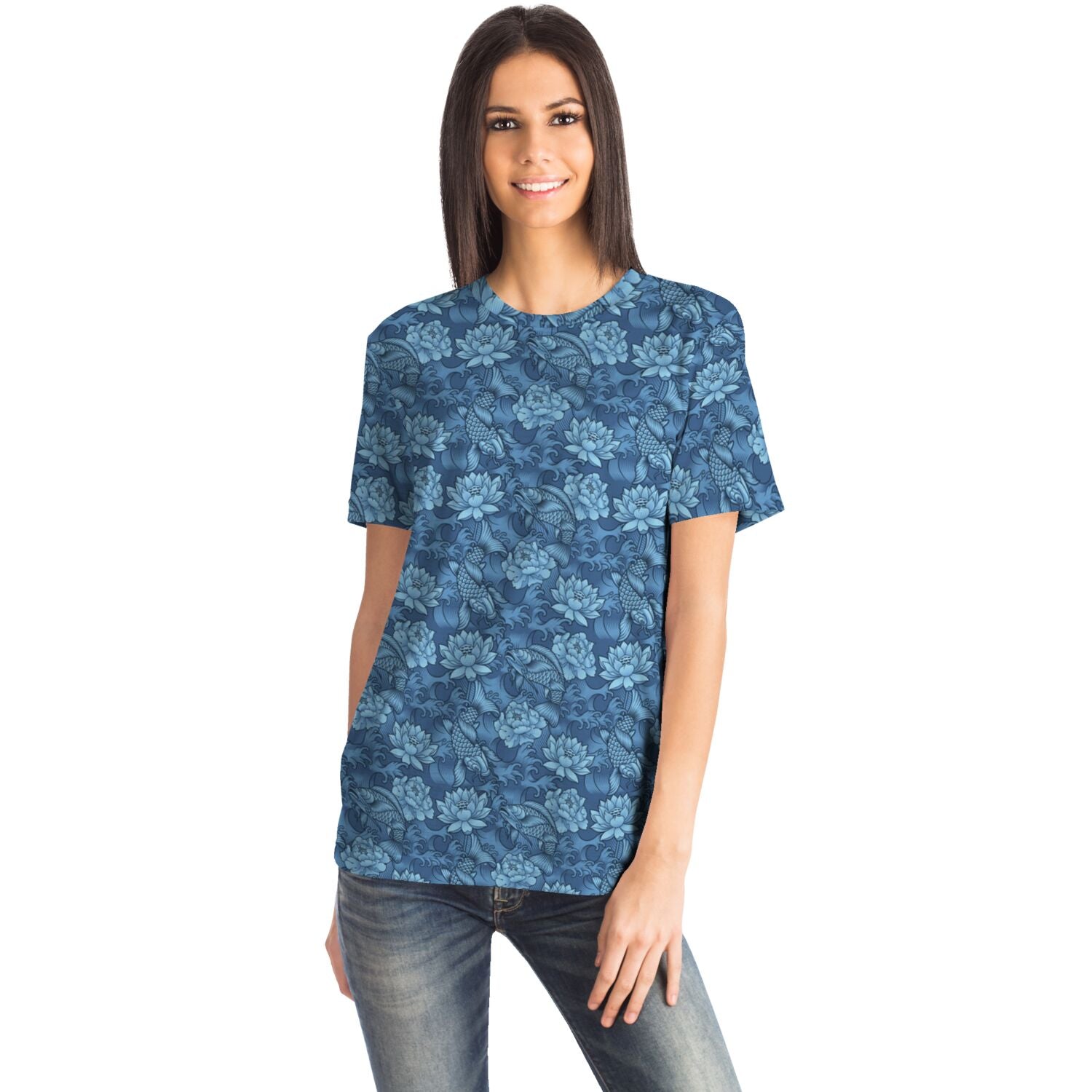 Camiseta unisex con peces koi azules de Rad Palm
