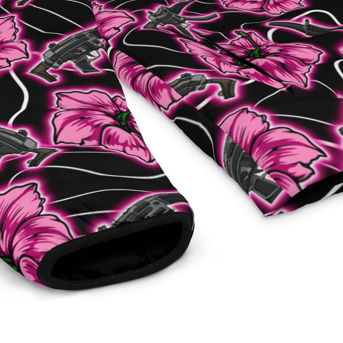 Chaqueta acolchada negra neón Hibiscus de alta capacidad para hombre de Rad Palm