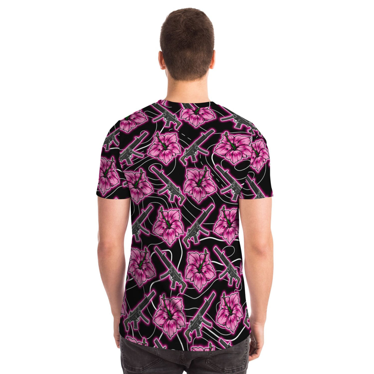 Camiseta unisex negra neón Hibiscus de alta capacidad de Rad Palm