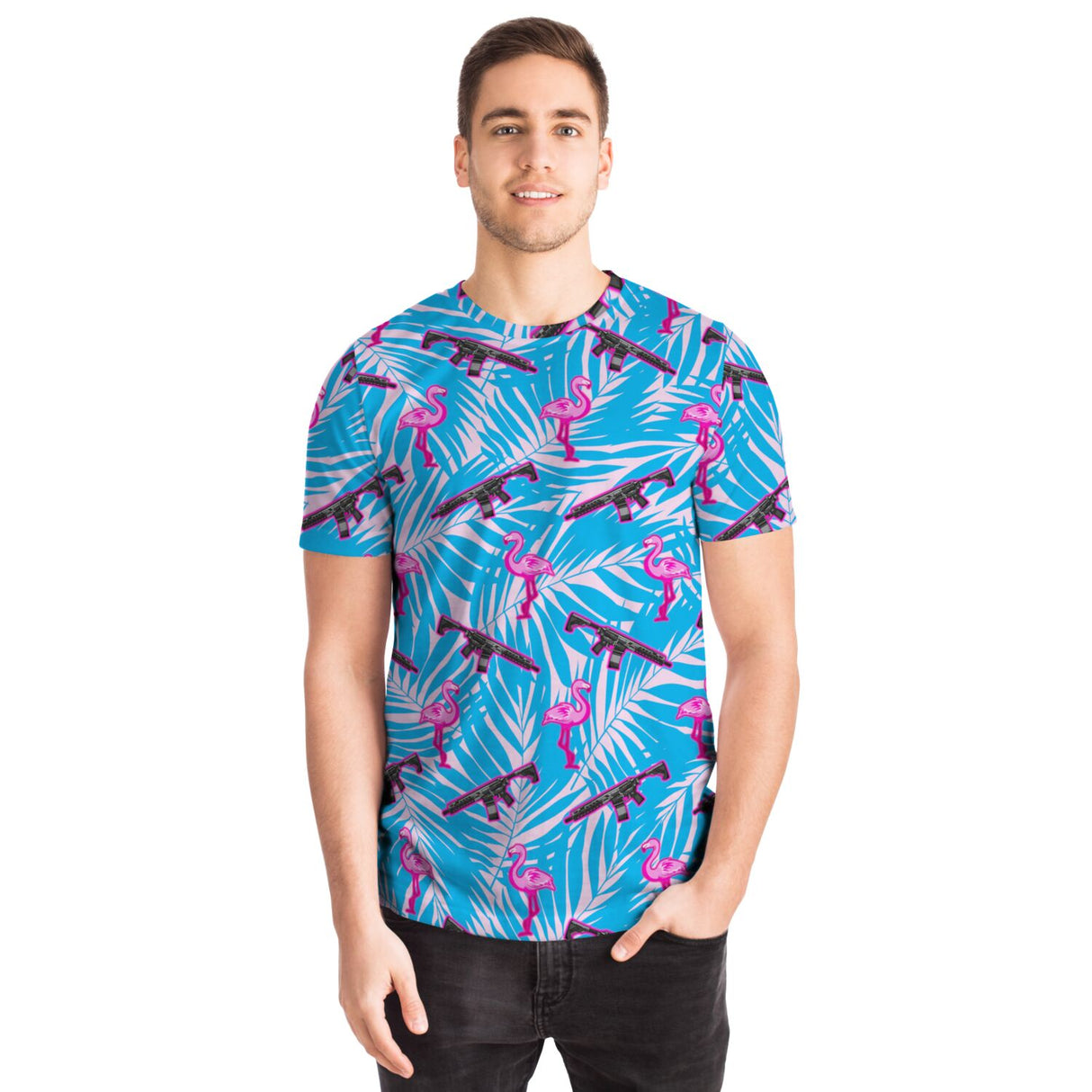 Camiseta unisex con diseño de flamencos de Rad Palm Front Line
