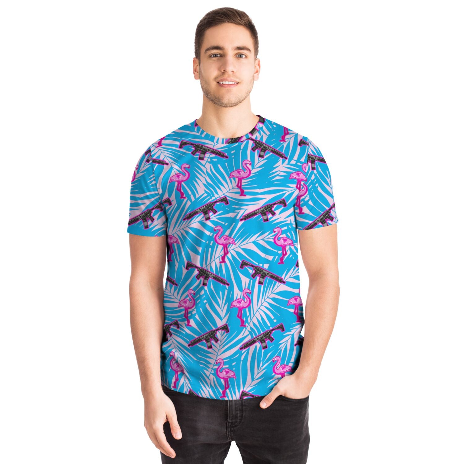 Camiseta unisex con diseño de flamencos de Rad Palm Front Line