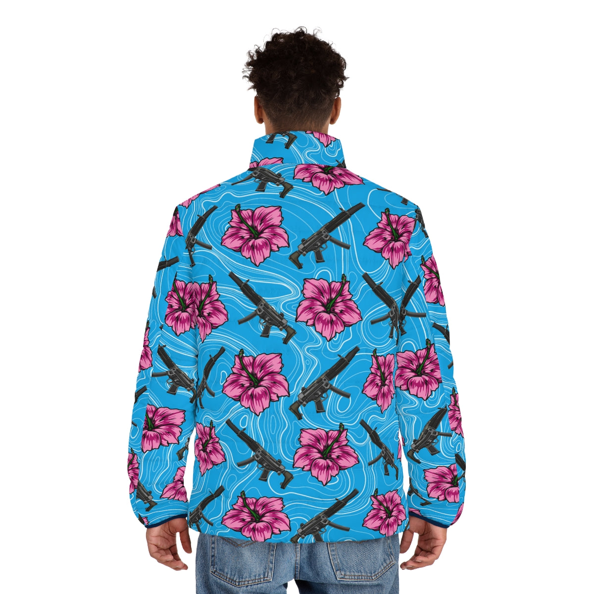Chaqueta acolchada azul hibisco de alta capacidad para hombre de Rad Palm