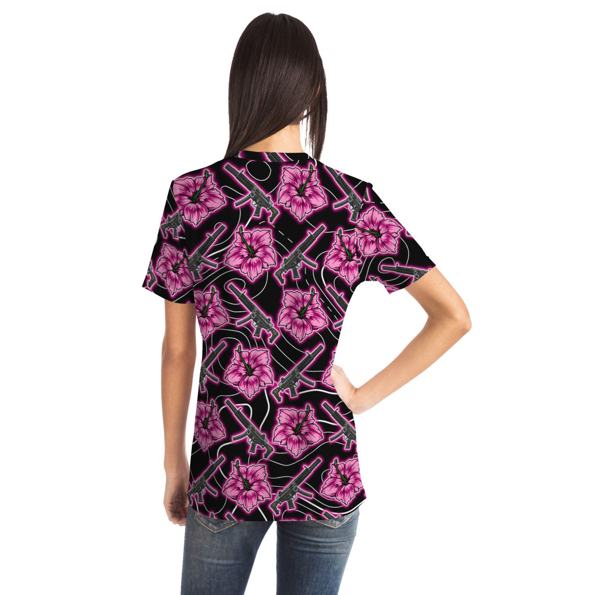 Camiseta unisex negra neón Hibiscus de alta capacidad de Rad Palm