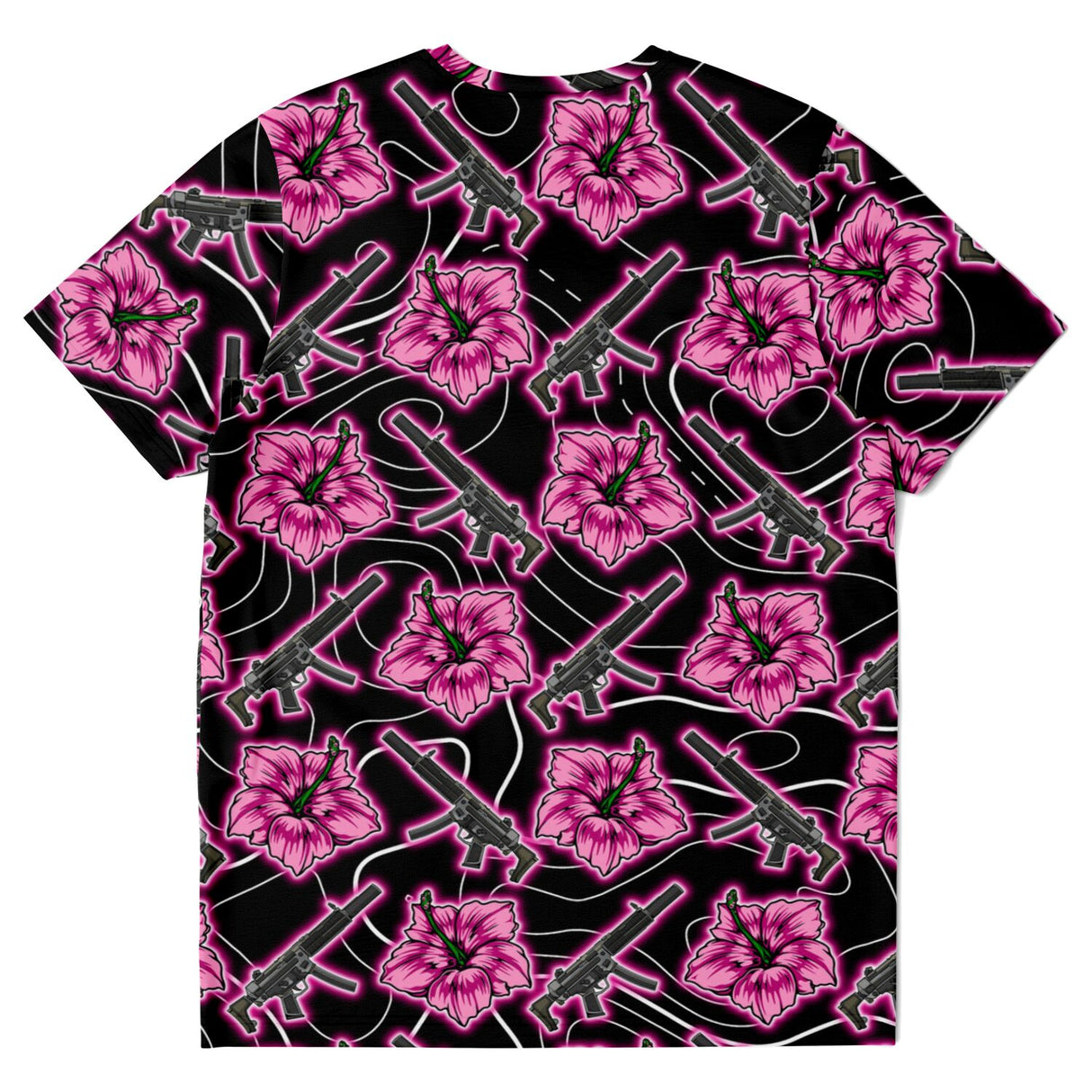 Camiseta unisex negra neón Hibiscus de alta capacidad de Rad Palm