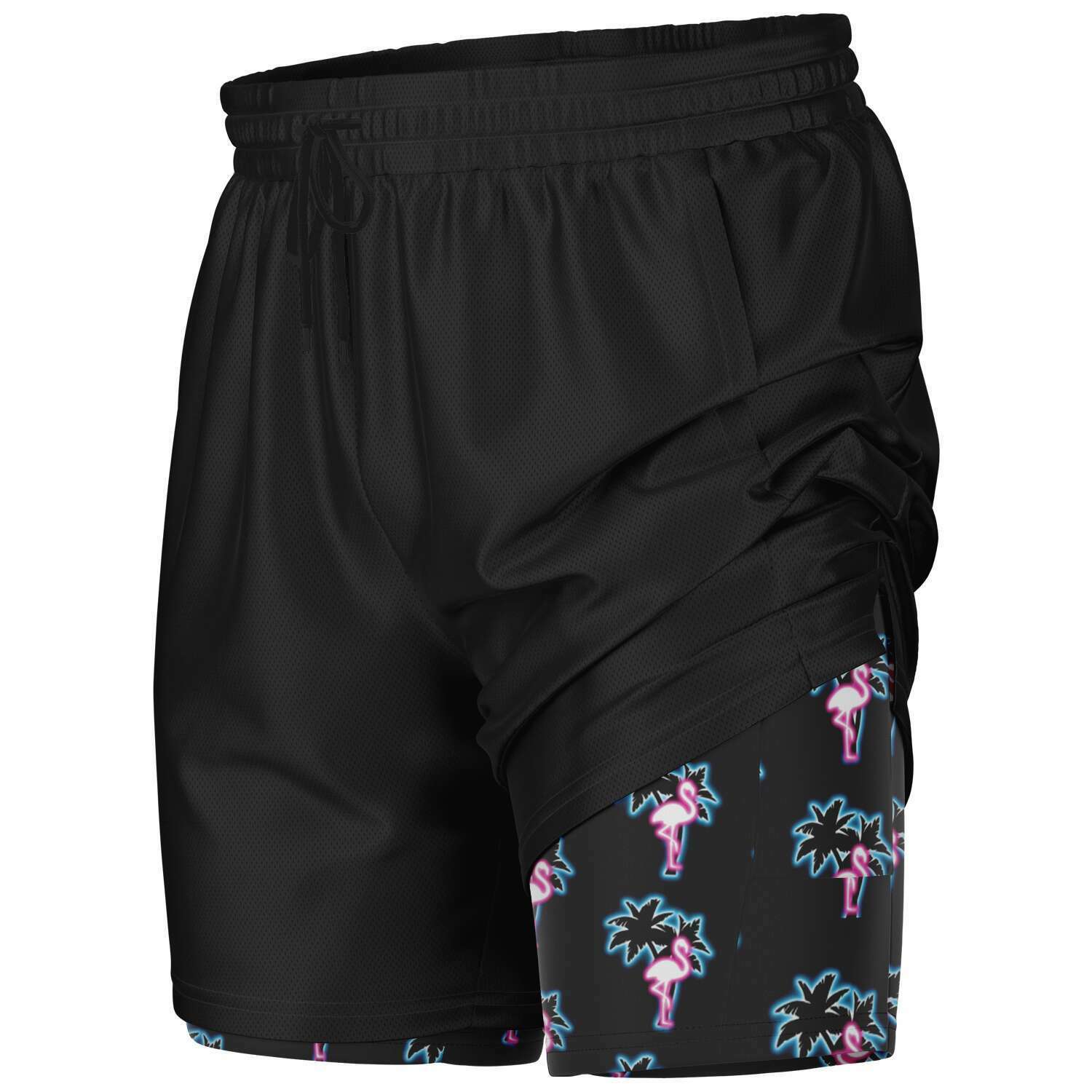 Rad Palm Neon Flamingo Men's 2-in-1 Shorts
