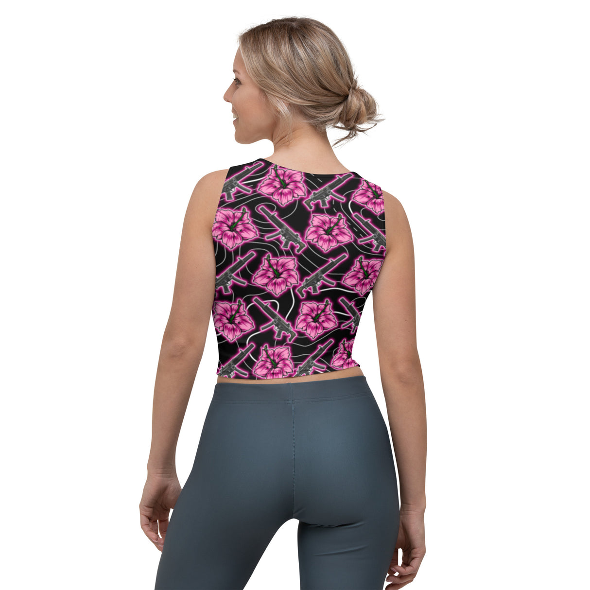 High Capacity Hibiscus Black Neon Crop Top