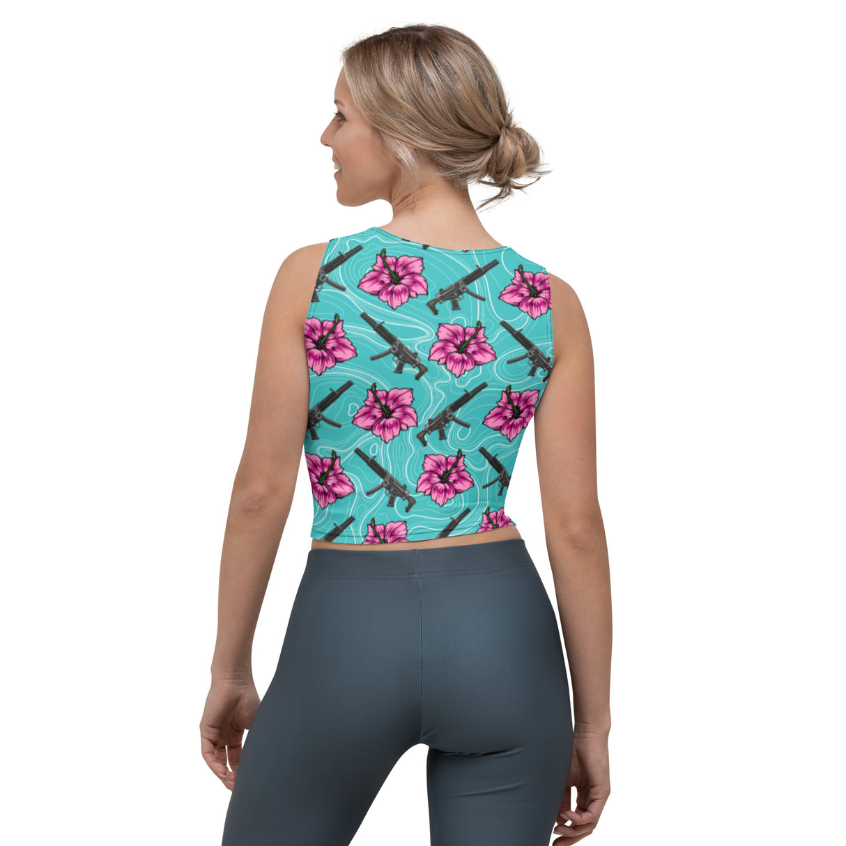 High Capacity Hibiscus Teal Crop Top
