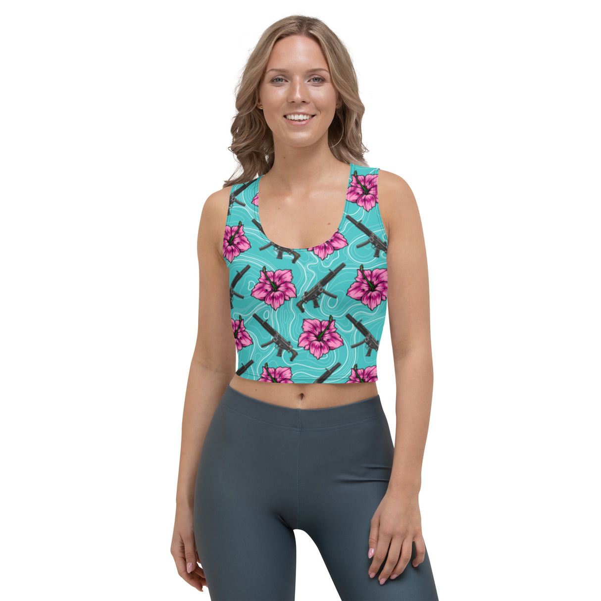 High Capacity Hibiscus Teal Crop Top