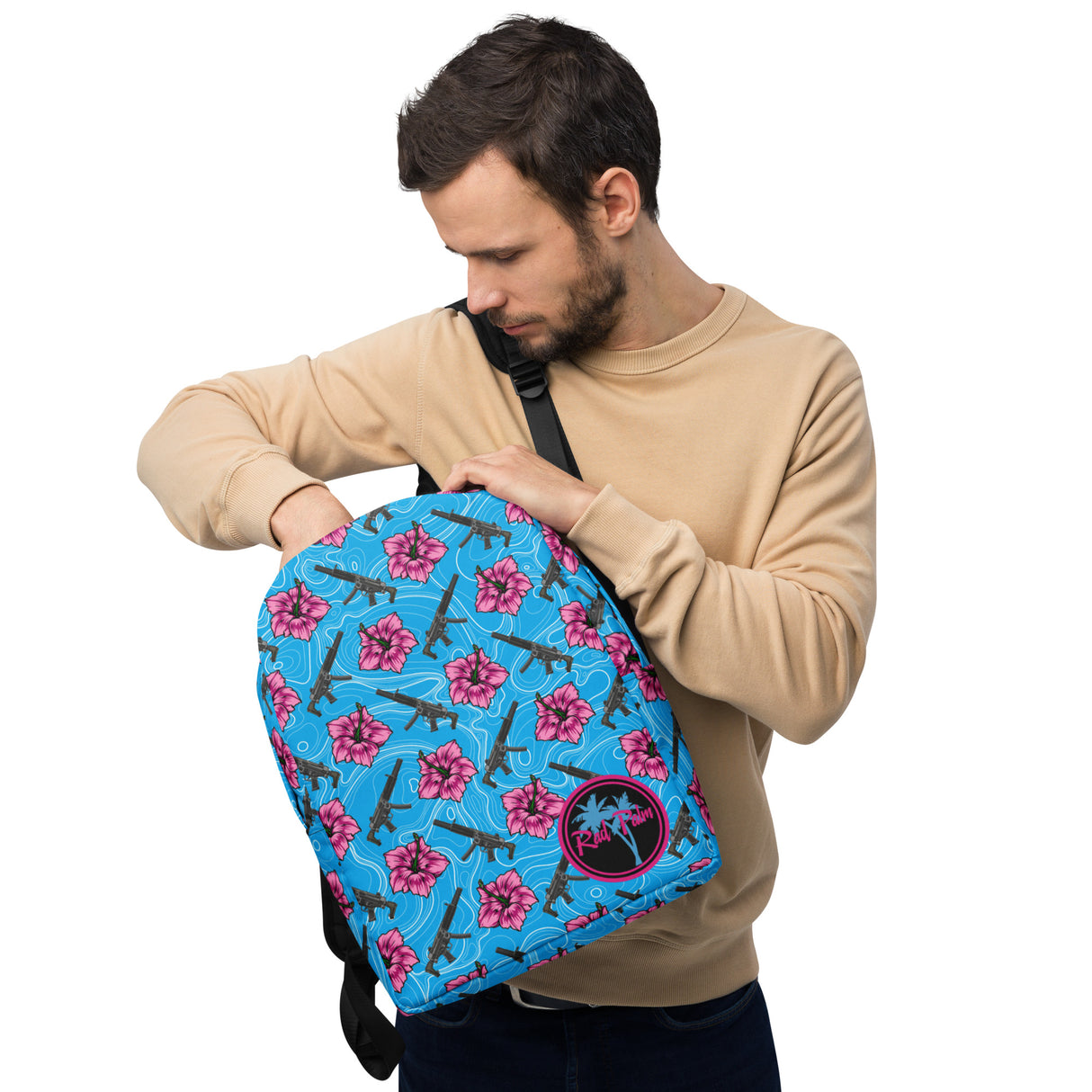 Mochila minimalista azul hibisco de gran capacidad de Rad Palm