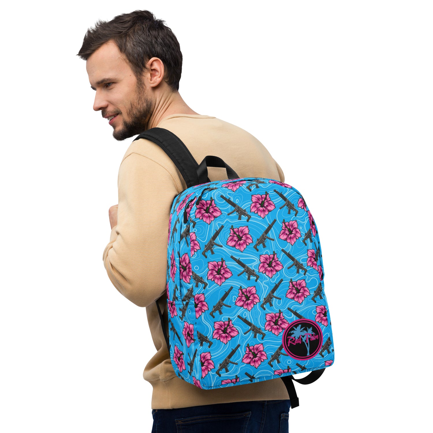 Mochila minimalista azul hibisco de gran capacidad de Rad Palm