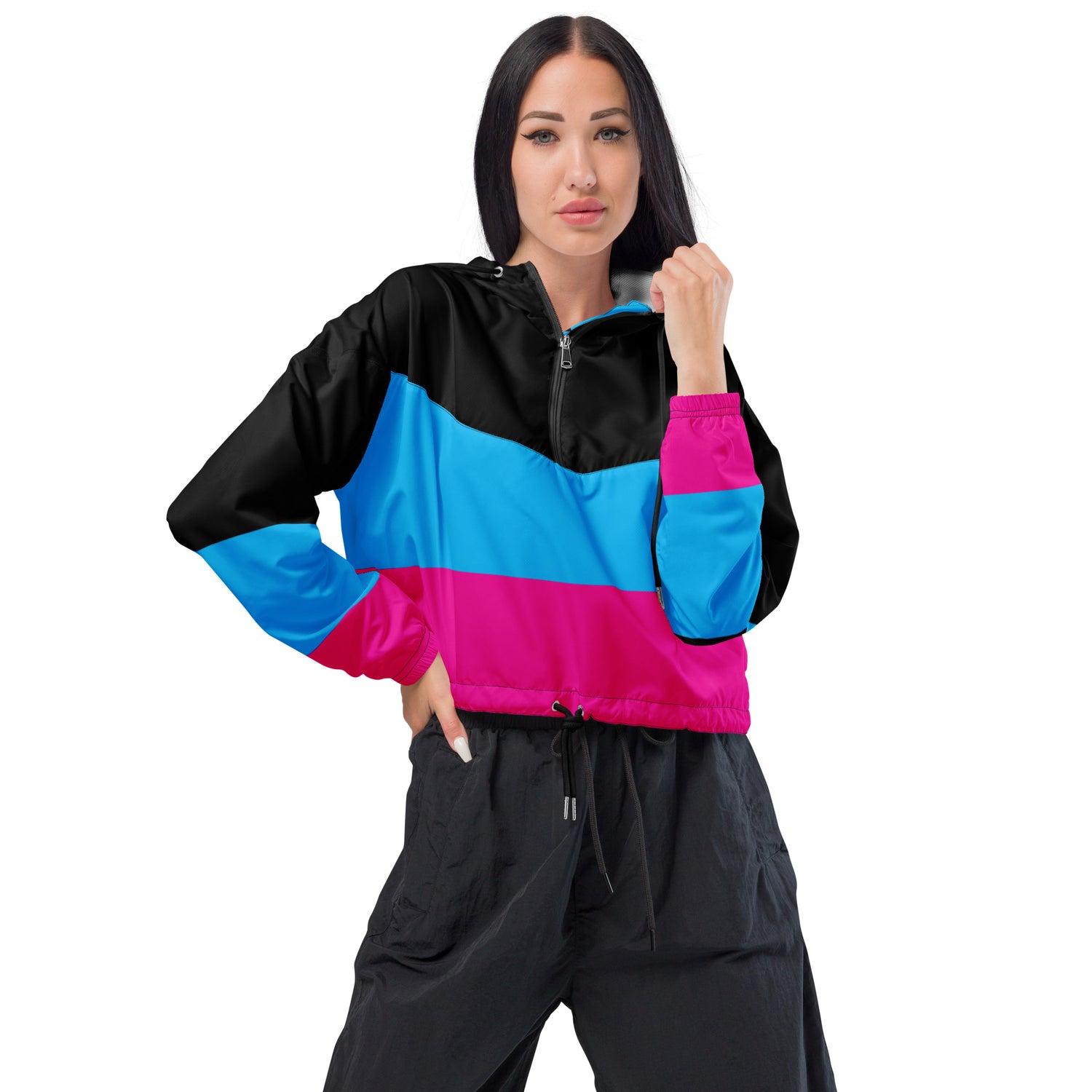 Cortavientos corto para mujer Rad Palm en color negro, azul y rosa