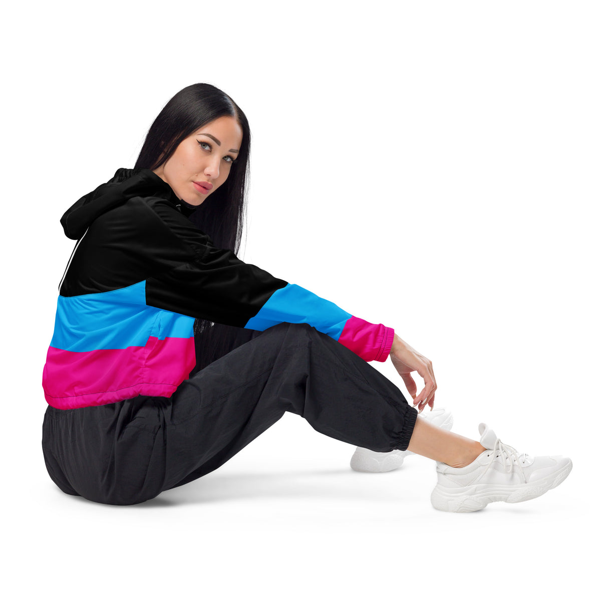 Cortavientos corto para mujer Rad Palm en color negro, azul y rosa