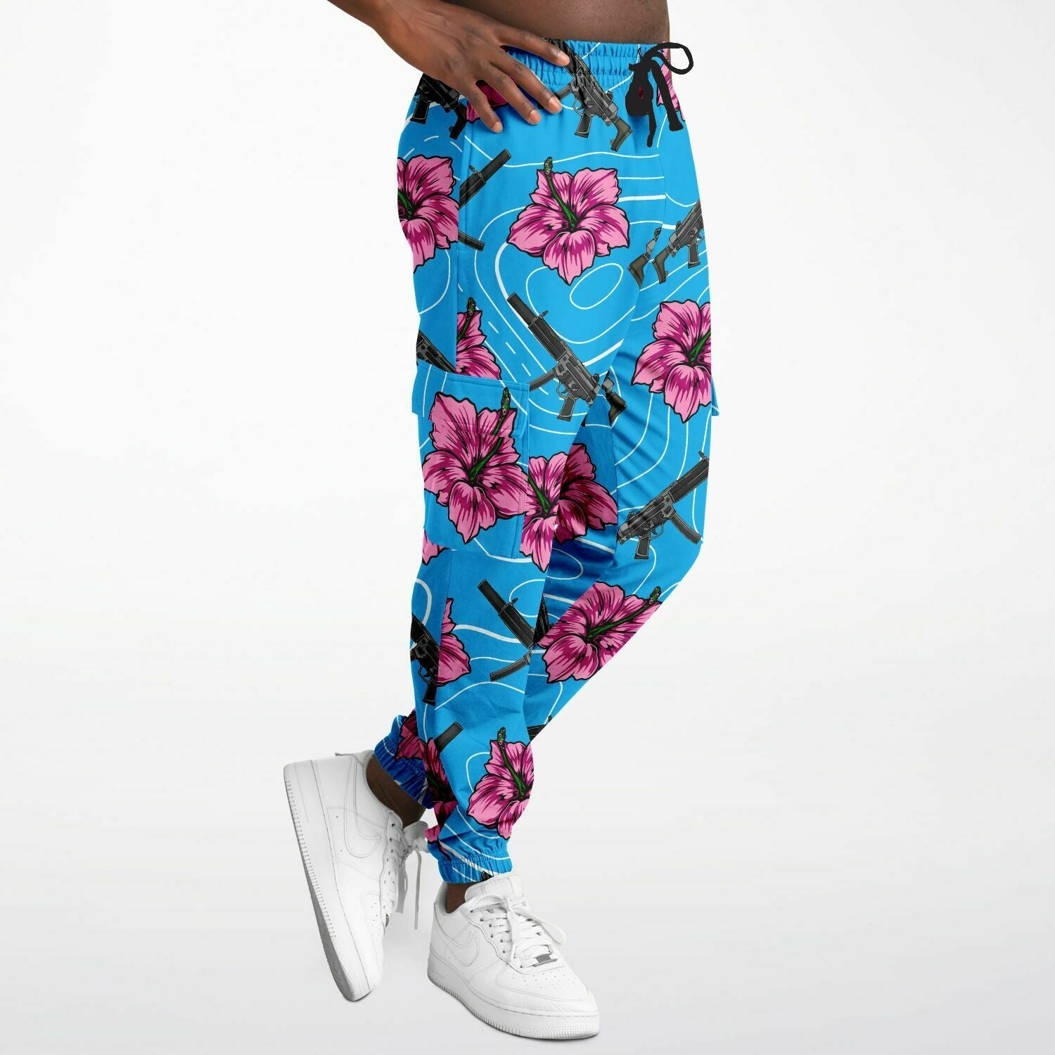 Pantalones deportivos cargo de alta capacidad en color azul hibisco de Rad Palm