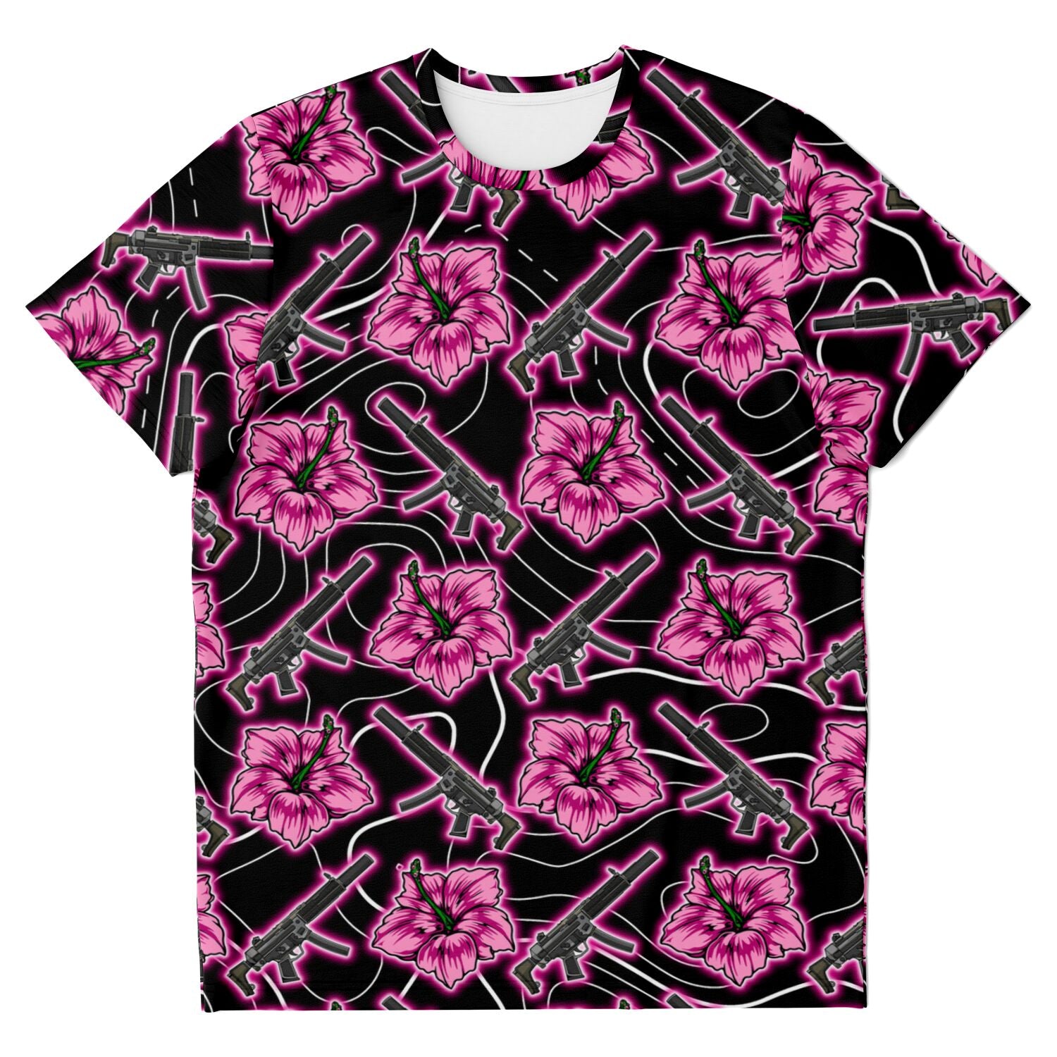 Camiseta unisex negra neón Hibiscus de alta capacidad de Rad Palm