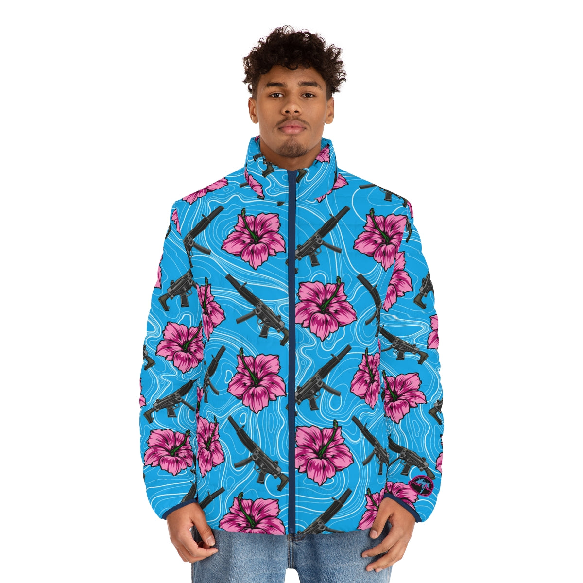 Chaqueta acolchada azul hibisco de alta capacidad para hombre de Rad Palm