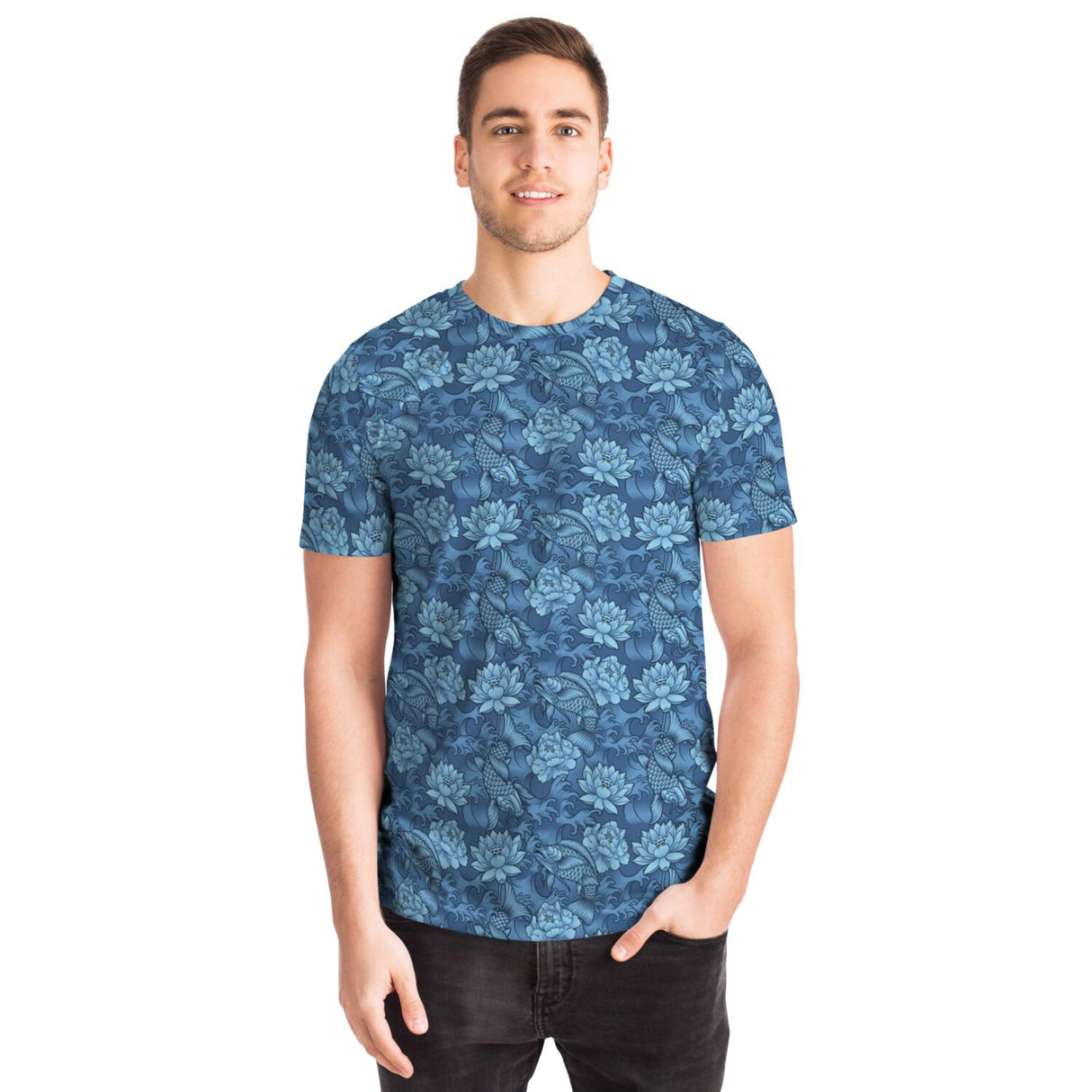 Camiseta unisex con peces koi azules de Rad Palm