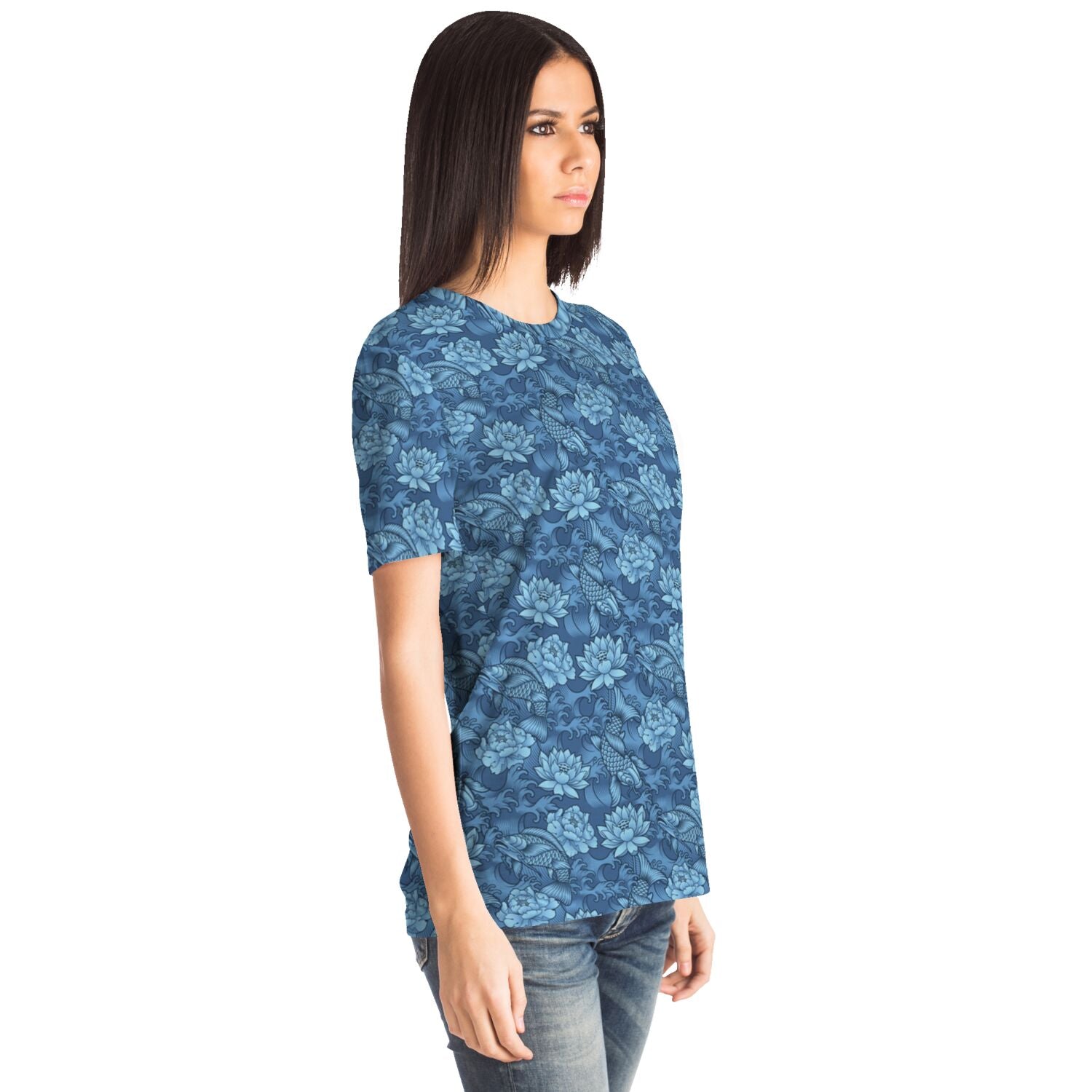 Camiseta unisex con peces koi azules de Rad Palm