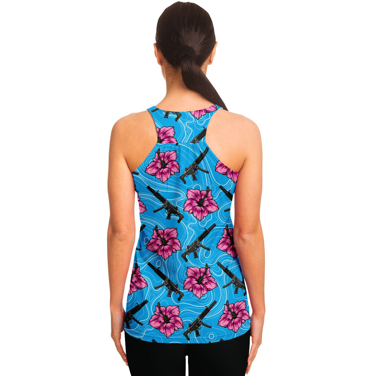 Rad Palm High Capacity Hibiscus Blue Flowy Racerback Tank Top
