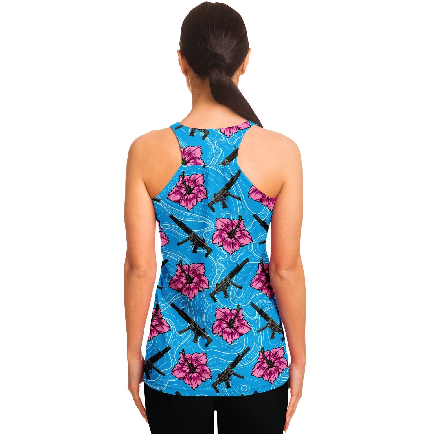Rad Palm High Capacity Hibiscus Blue Flowy Racerback Tank Top