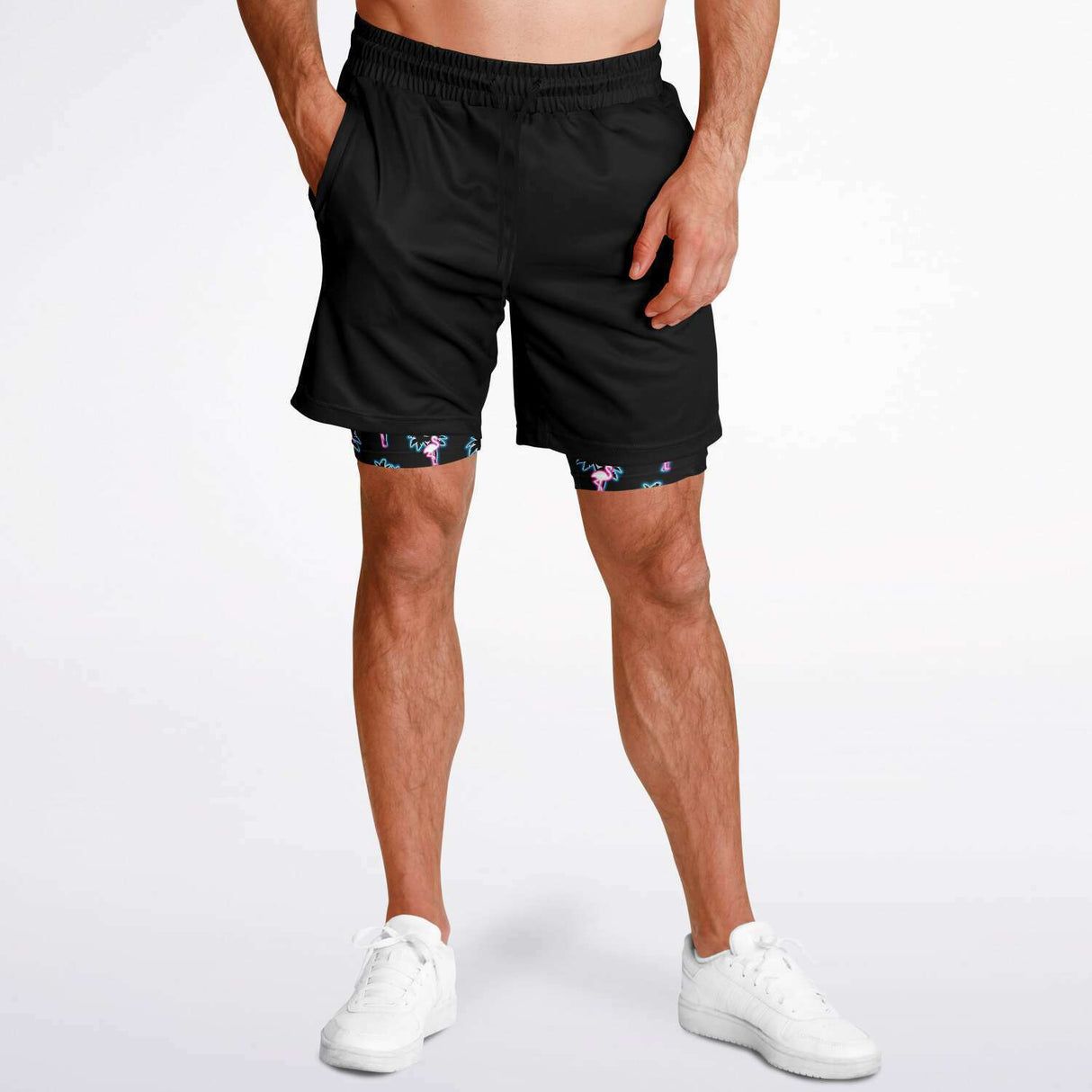 Rad Palm Neon Flamingo Men's 2-in-1 Shorts